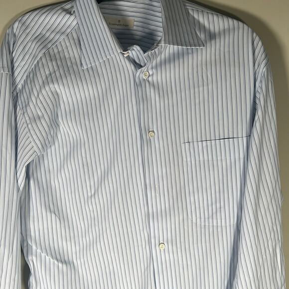 Ermenegildo Zegna dress shirt  blues and whites strip sze large - Picture 2 of 7